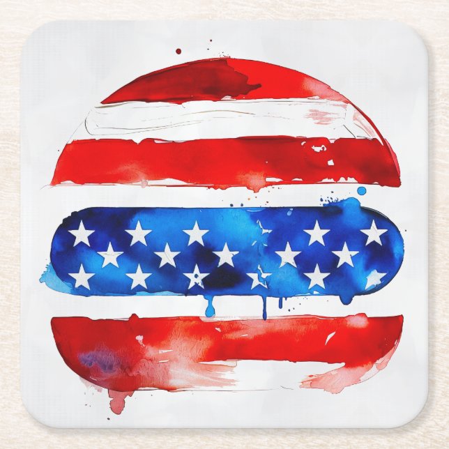 America Burger (Vit målning nr 2) Underlägg Papper Kvadrat (Framsidan)