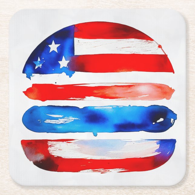 America Burger (Vit målning nr 3) Underlägg Papper Kvadrat (Framsidan)