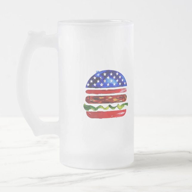 America Burger (Vit målning nr 5) Frostat Ölglas (Vänster)