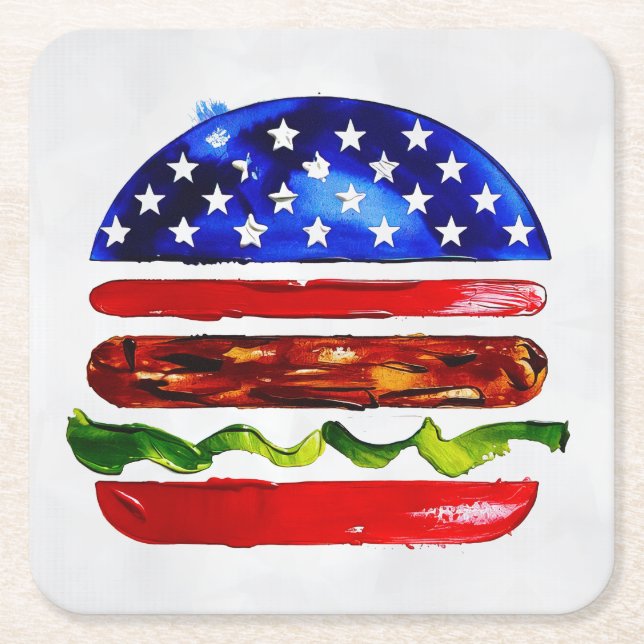 America Burger (Vit målning nr 5) Underlägg Papper Kvadrat (Framsidan)