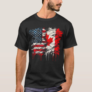 America Canada Flaggor, halv amerikansk halkanaden T Shirt