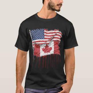 America Canada Flaggor, halv amerikansk halkanaden T Shirt
