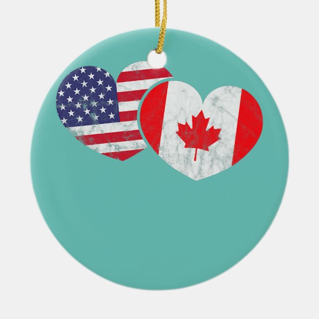 America Canada Heart Flagga American Canadian Julgransprydnad Keramik (Framsidan)