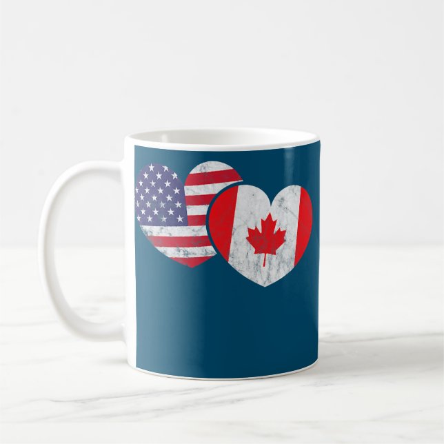 America Canada Heart Flagga American Canadian Kaffemugg (Vänster)