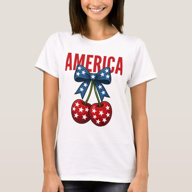 America Cherries Coquette Bow T Shirt (Framsida)