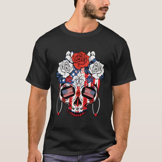 America Dia De Los Muertos Independence 4Th Of Jul T Shirt (Framsida)