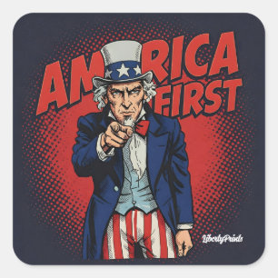 America First farbror Sam Fyrkantigt Klistermärke