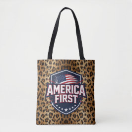 America First - Leopard Print - Tote Tygkasse