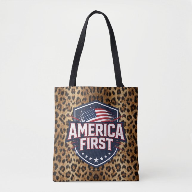 America First - Leopardtryck - Tote Tygkasse (Framsida)