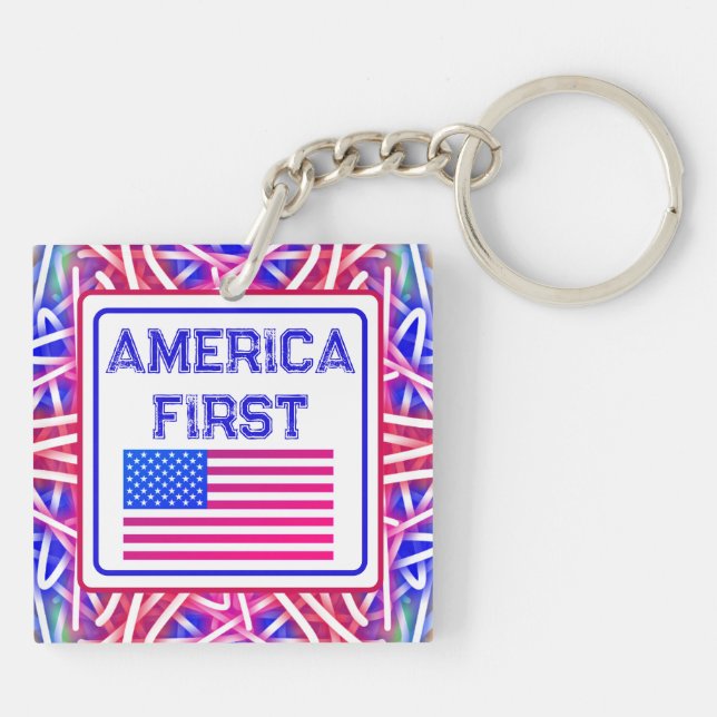 America First Röd Stjärna Patriotisk Nyckelring (Baksidan)