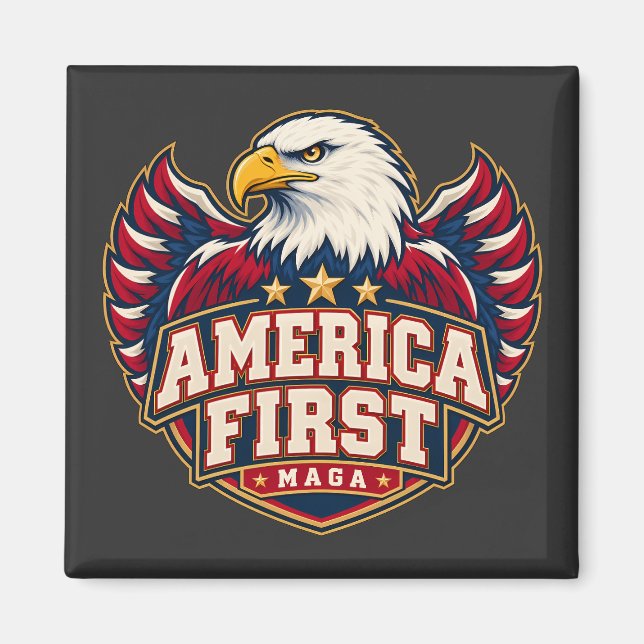 America First Universitetsörn Fyrkantig Magnet (Framsidan)