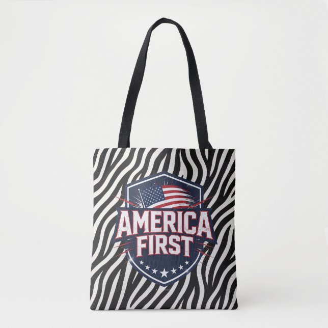 America First - Zebra Print - Tote Tygkasse (Framsida)