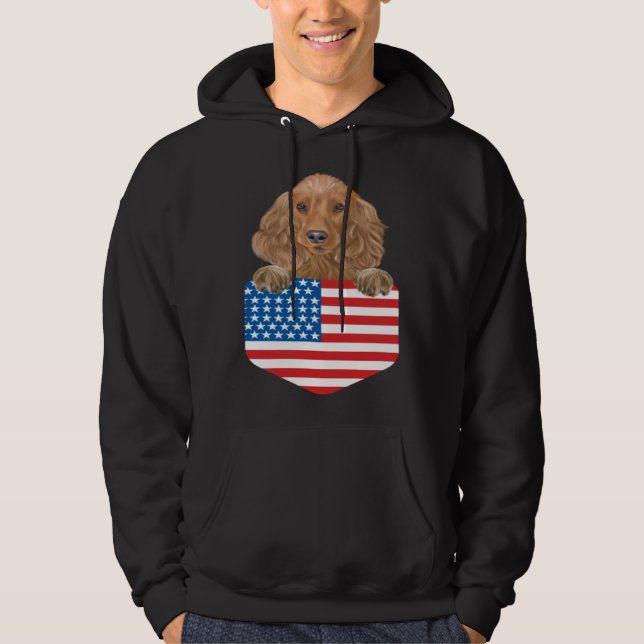 America Flag Cocker Spaniel Dog In Pocket Hoodie (Framsida)