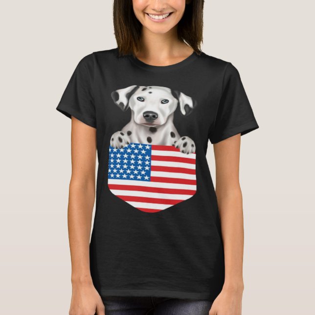 America Flag Dalmatian Dog In Pocket T Shirt (Framsida)