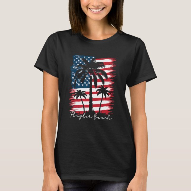 America Flag Flagler Beach Palm Tree Summer Vibe 4 T Shirt (Framsida)