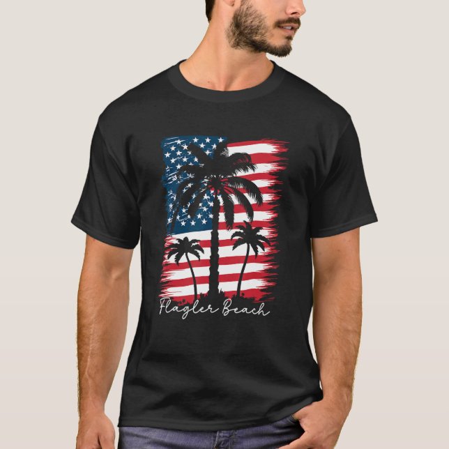 America Flag Flagler Beach Palm Tree Summer Vibe 4 T Shirt (Framsida)