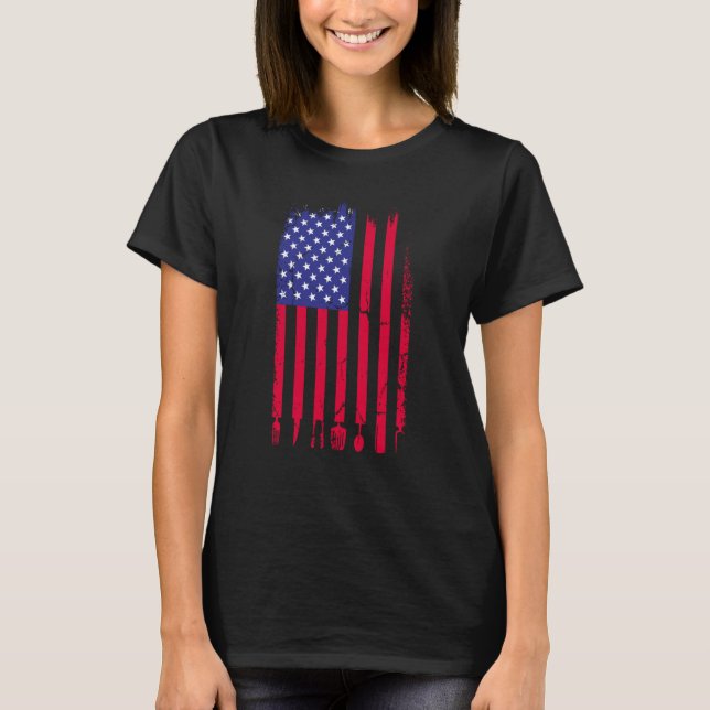 America Flag Girll Costume Barbeque T Shirt (Framsida)