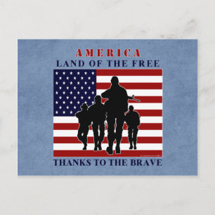 America Flagga and Soldiers Silhouette Postcard Vykort