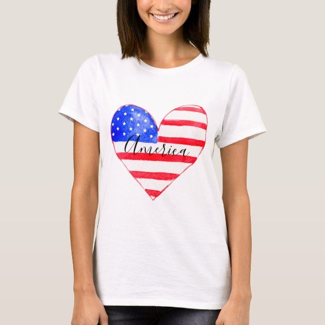 America Flagga Heart T Shirt (Framsida)