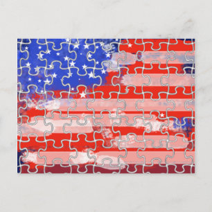 America flagga puzzle vykort