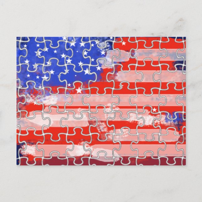 America flagga puzzle vykort (Framsida)
