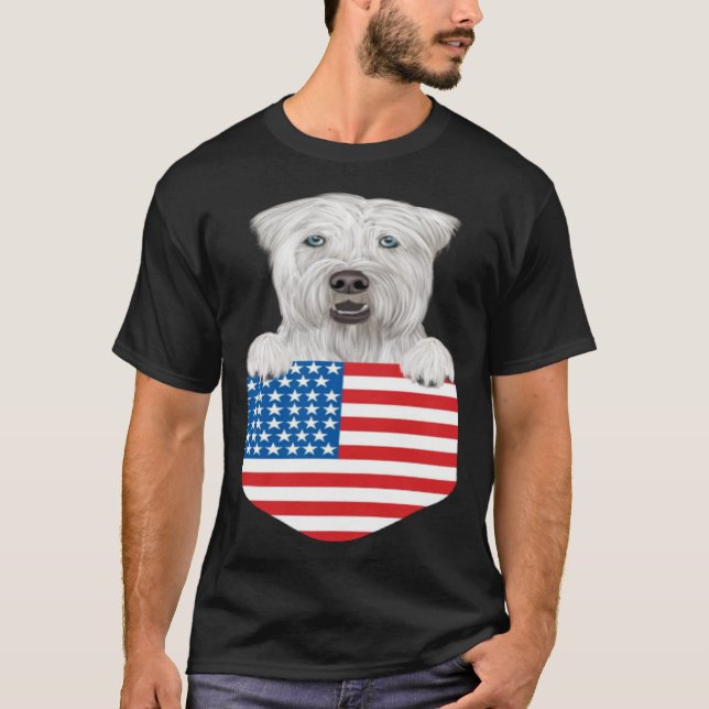 America Flagga Soft Jackat Wheaten Terrier Hund in T Shirt (Framsida)