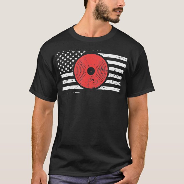 America Flagga Vinyl Record DJ Turntable T Shirt (Framsida)