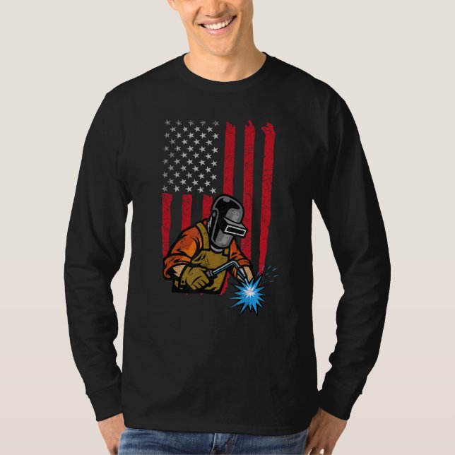 America Flagga Welder Manar Welding Welder Welder T Shirt (Framsida)
