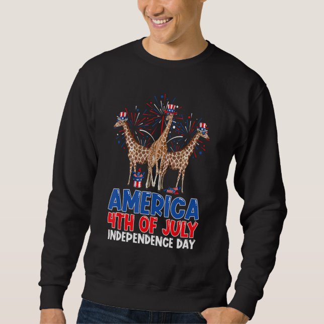 America Giraffes American Flag Indepedence Day 4th Lång Ärmad Tröja (Framsida)