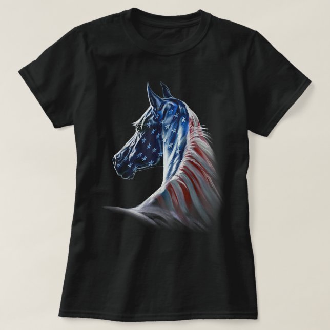 America Horses Patriotic Horse American Flag T Shirt (Design framsida)