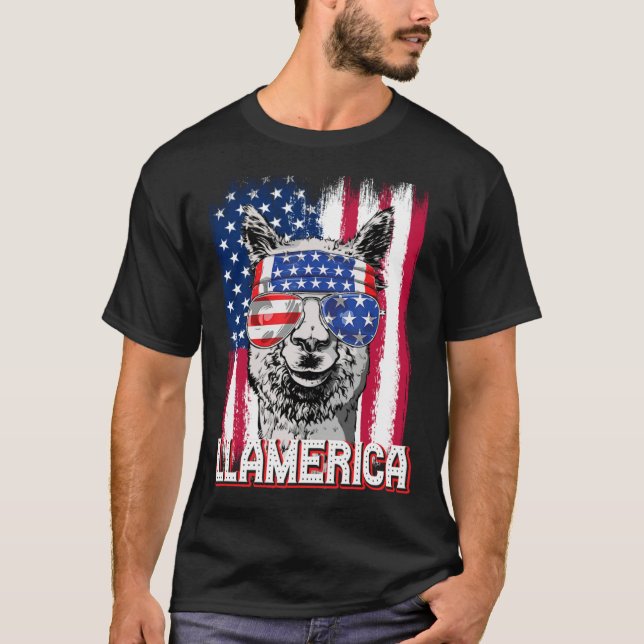 America Independence Day Flag Llama Llamerica T Shirt (Framsida)
