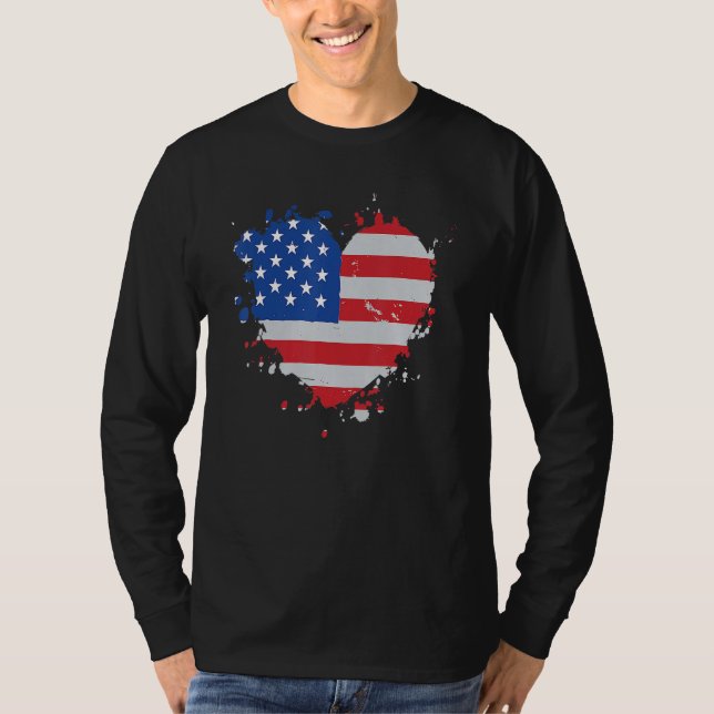 America Love Flag USA Heart 4th Of July American P T Shirt (Framsida)