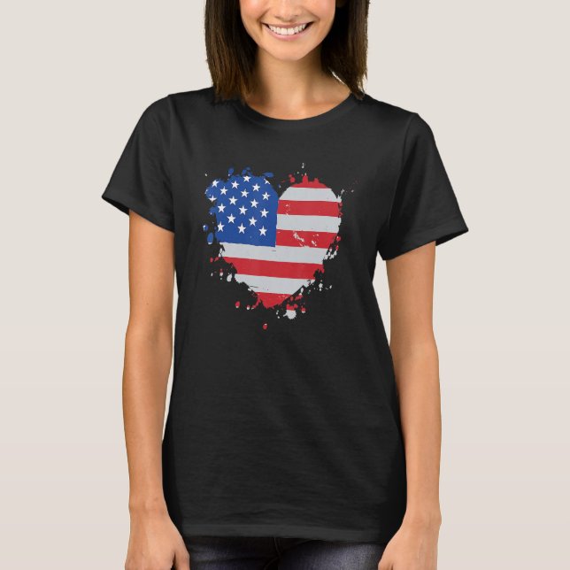 America Love Flag USA Heart 4th Of July American P T Shirt (Framsida)