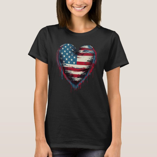 America Love Flag USA Heart 4th Of July American P T Shirt (Framsida)