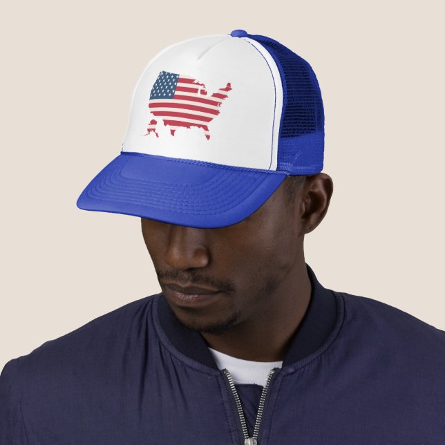 America Map USA Flag Patriotic Snapback Hat Keps (In Situ)