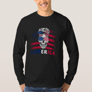 America Messy Bun Hair Skull 4:e juli Independe T Shirt