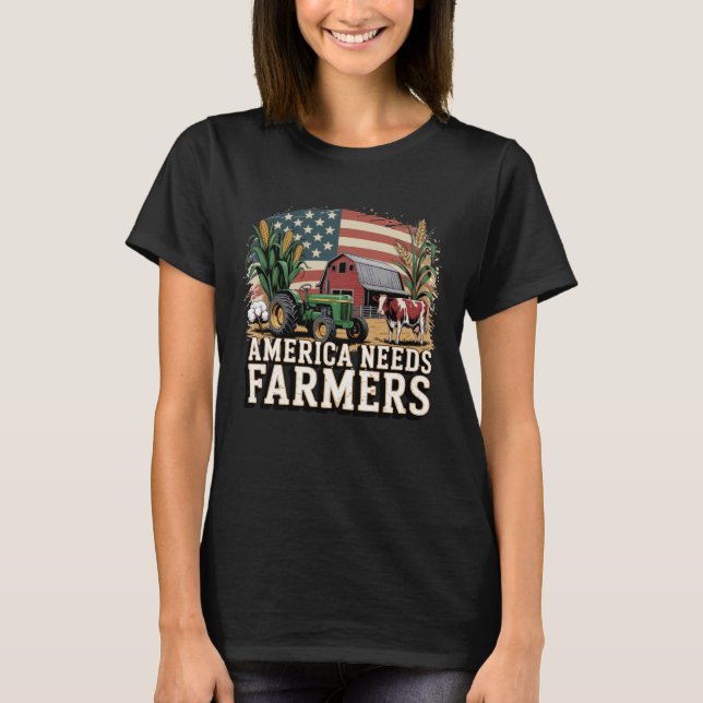 America Needs Farmers Midwest Cows Corn Farm life T Shirt (Framsida)