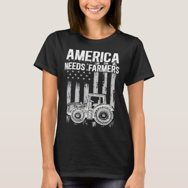 America Needs Farmers USA Flag Support Country Far T Shirt (Framsida)