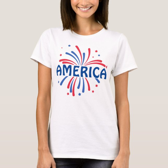 AMERICA Patriotic Fireworks 4 juli T-Shirt (Framsida)
