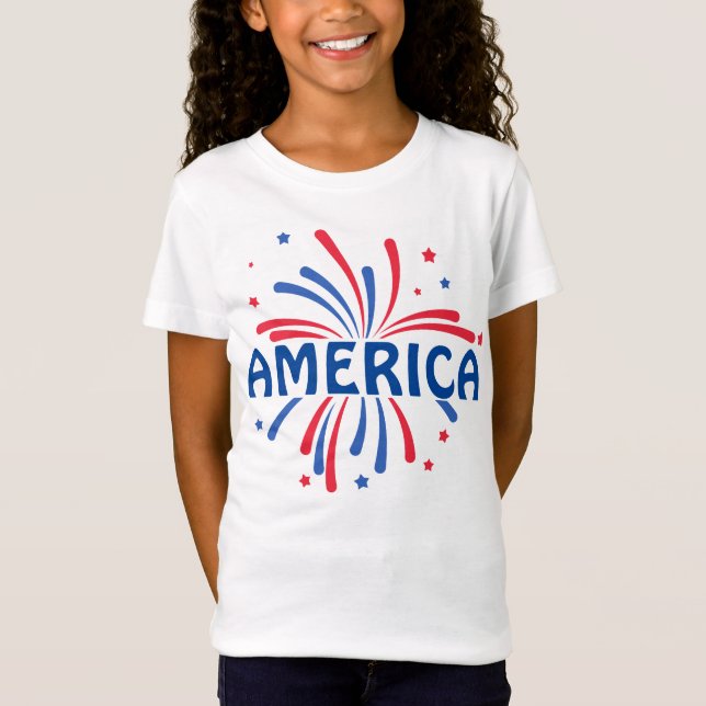 AMERICA Patriotic Fireworks 4 juli T-Shirt (Framsida)