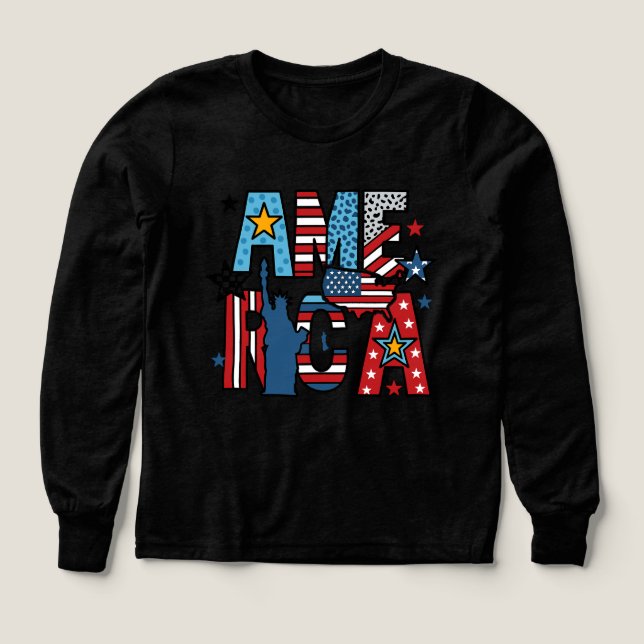 AMERICA PNG - Patriotisk Rött vitt blått blandad f T Shirt (Design framsida)