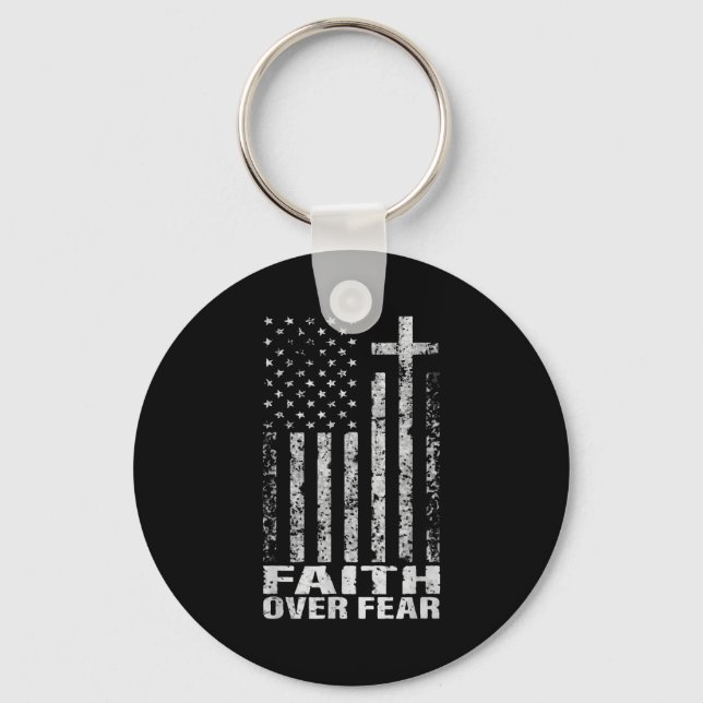 America Pride Us Flag Faith Over Fear Christian Bi Nyckelring (Framsida)