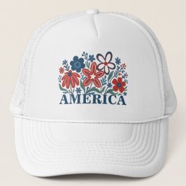 America Red, White och Blåa blommor Trucker Hat Keps