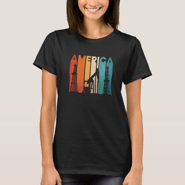 America Retro Roughneck Oil Rig Worker Workers Oil T Shirt (Framsida)