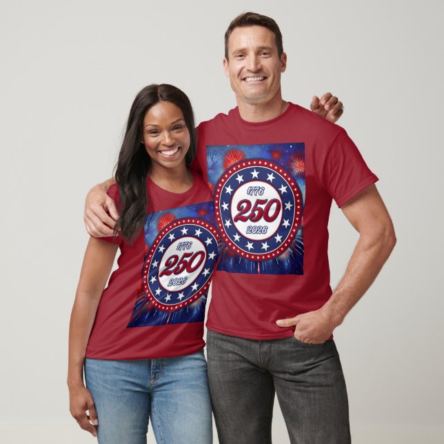 America’s 250th Birthday Graphic Fireworks Burst R T Shirt (Unisex)
