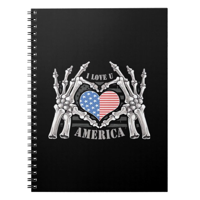 America Skull Skeleton Hand Artwork Editable Lagra Anteckningsbok (Framsidan)