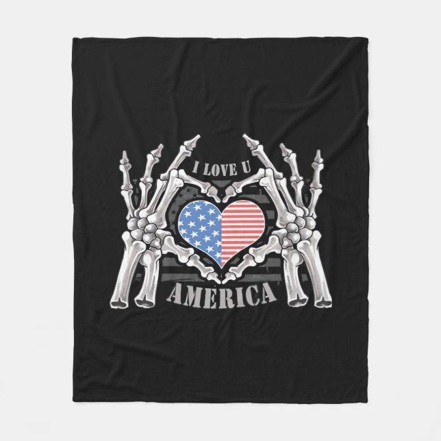 America Skull Skeleton Hand Artwork Editable Lagra Fleecefilt (Framsidan)