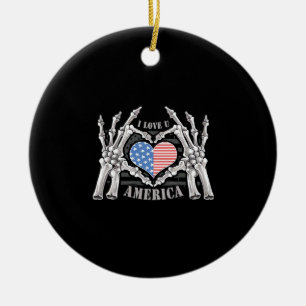 America Skull Skeleton Hand Artwork Editable Lagra Julgransprydnad Keramik