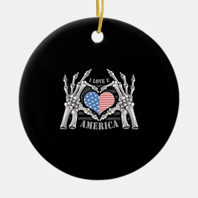 America Skull Skeleton Hand Artwork Editable Lagra Julgransprydnad Keramik (Framsidan)