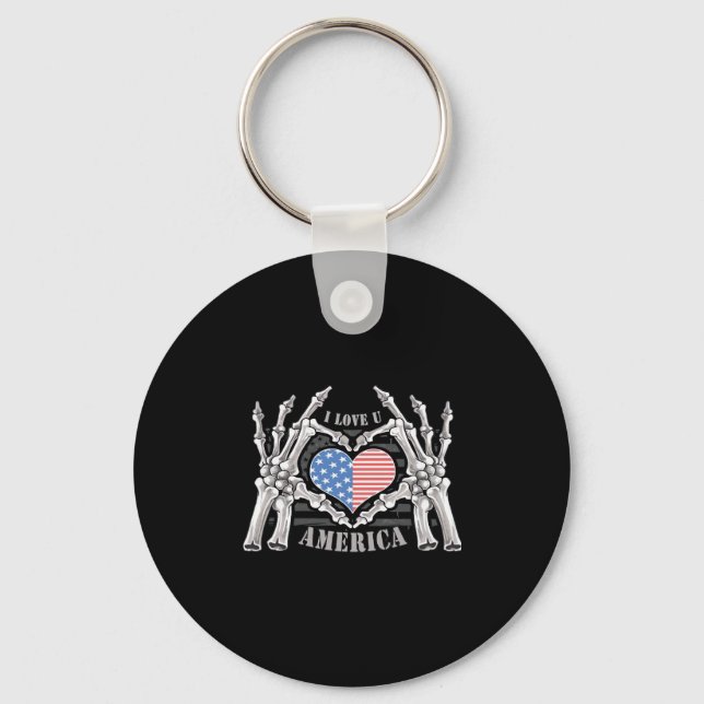 America Skull Skeleton Hand Artwork Editable Lagra Nyckelring (Framsida)